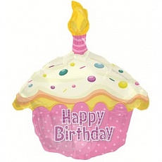 Фольгированный шар "Кекс с Днем рождения, Розовый" (51 см)
